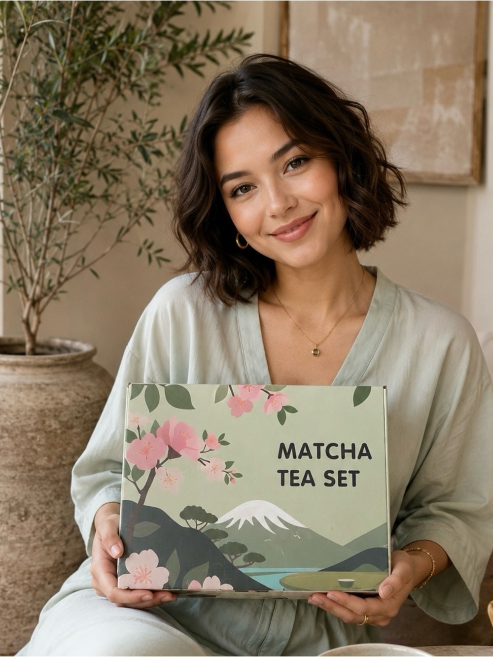 6 Piece Cherry Blossom Ceramic Matcha Tea Set